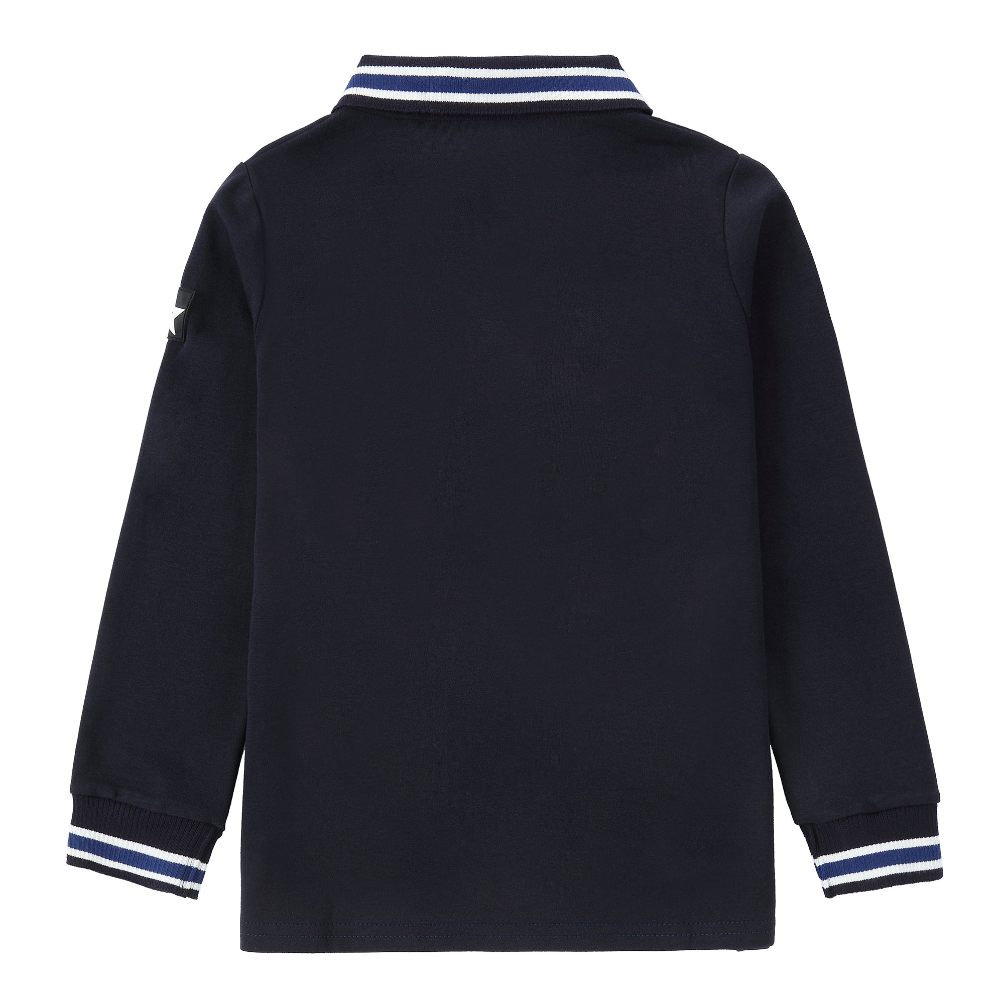 Navy Blue Polo With White And Royal Blue Stripe Details