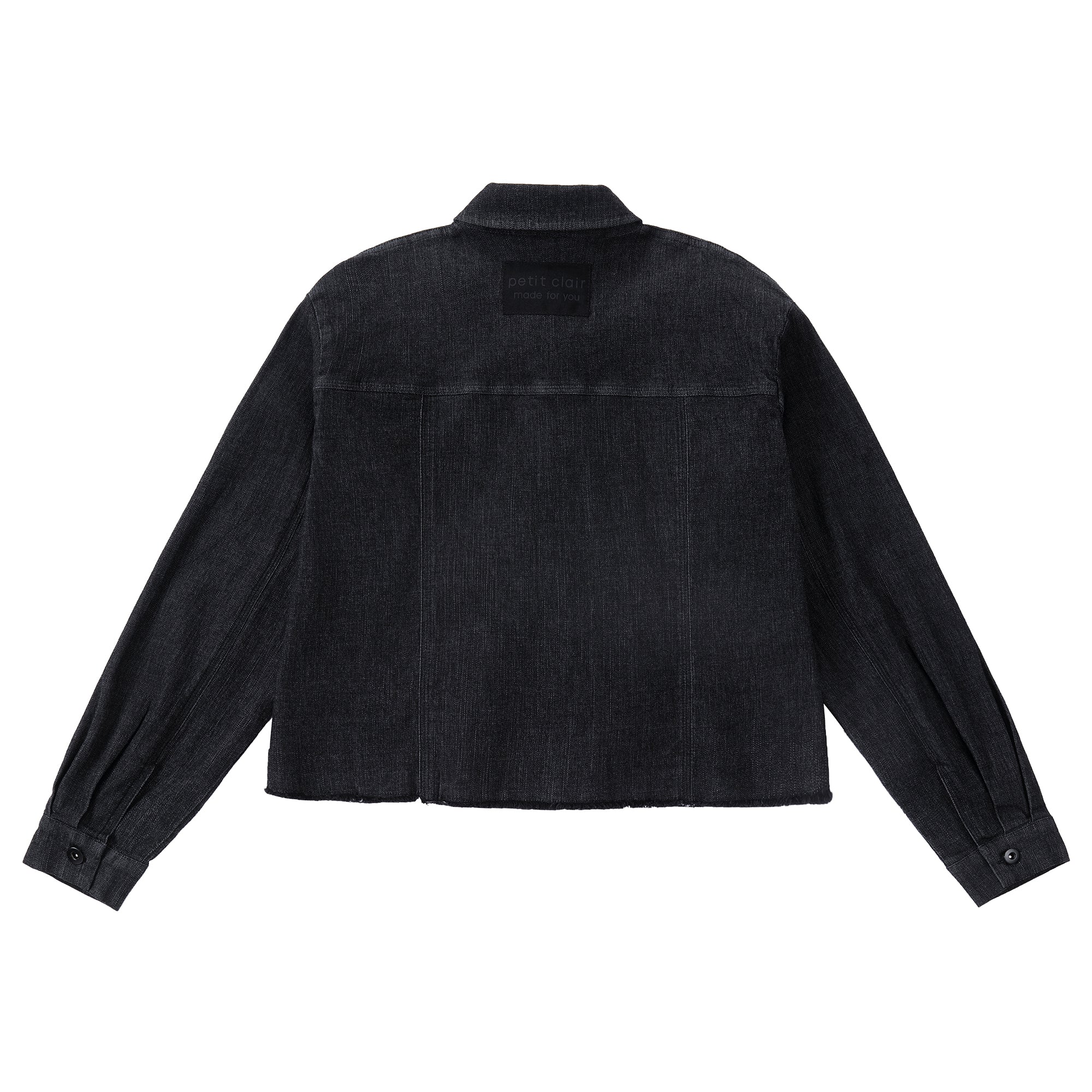 Black Denim Cropped Shirt With Button Closure