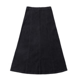 Black Denim Maxi Skirt With Button Front
