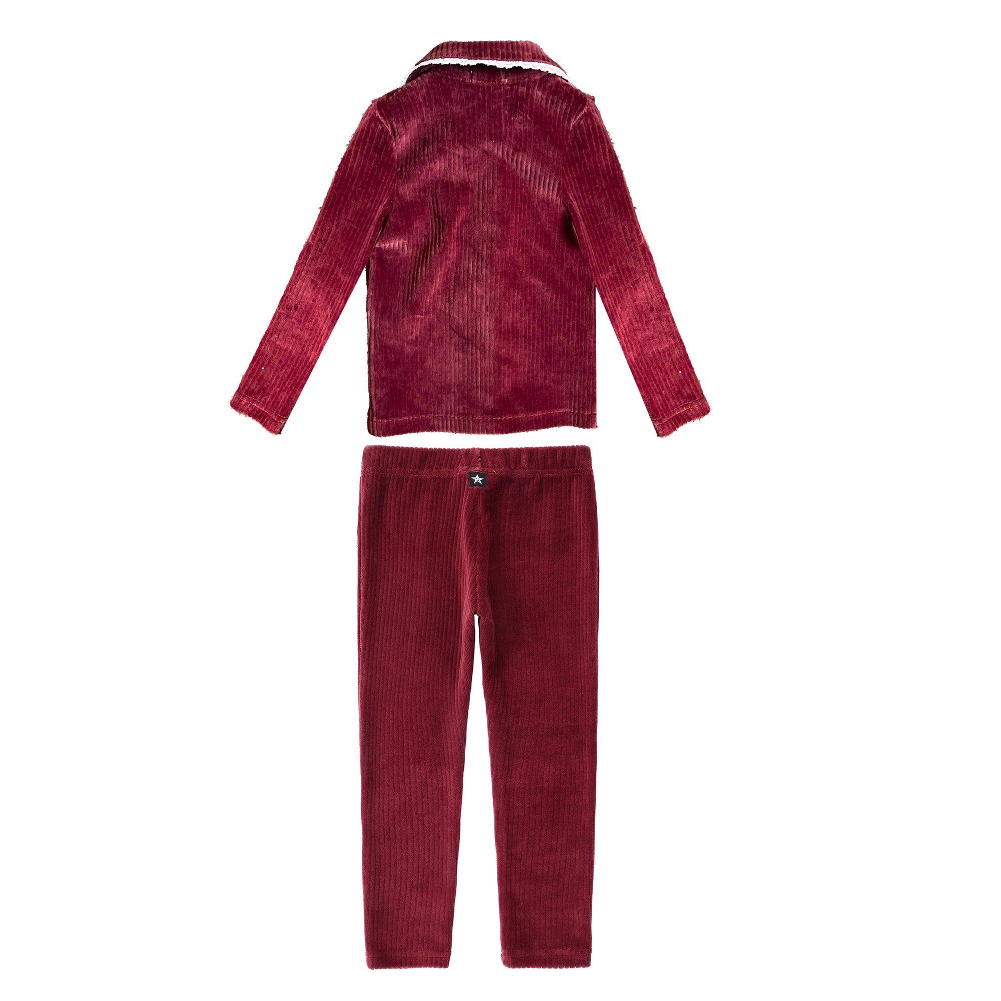 Dark Red Velour Ribbed Button Down Pajama