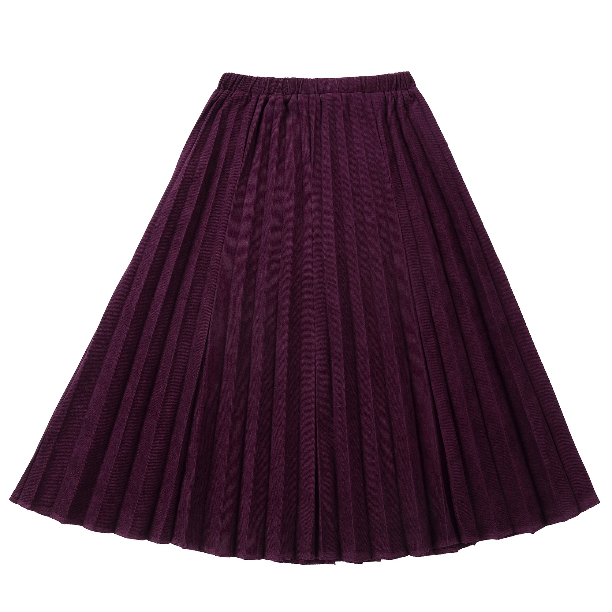 Plum Corduroy Midi Sunburst Pleat Skirt