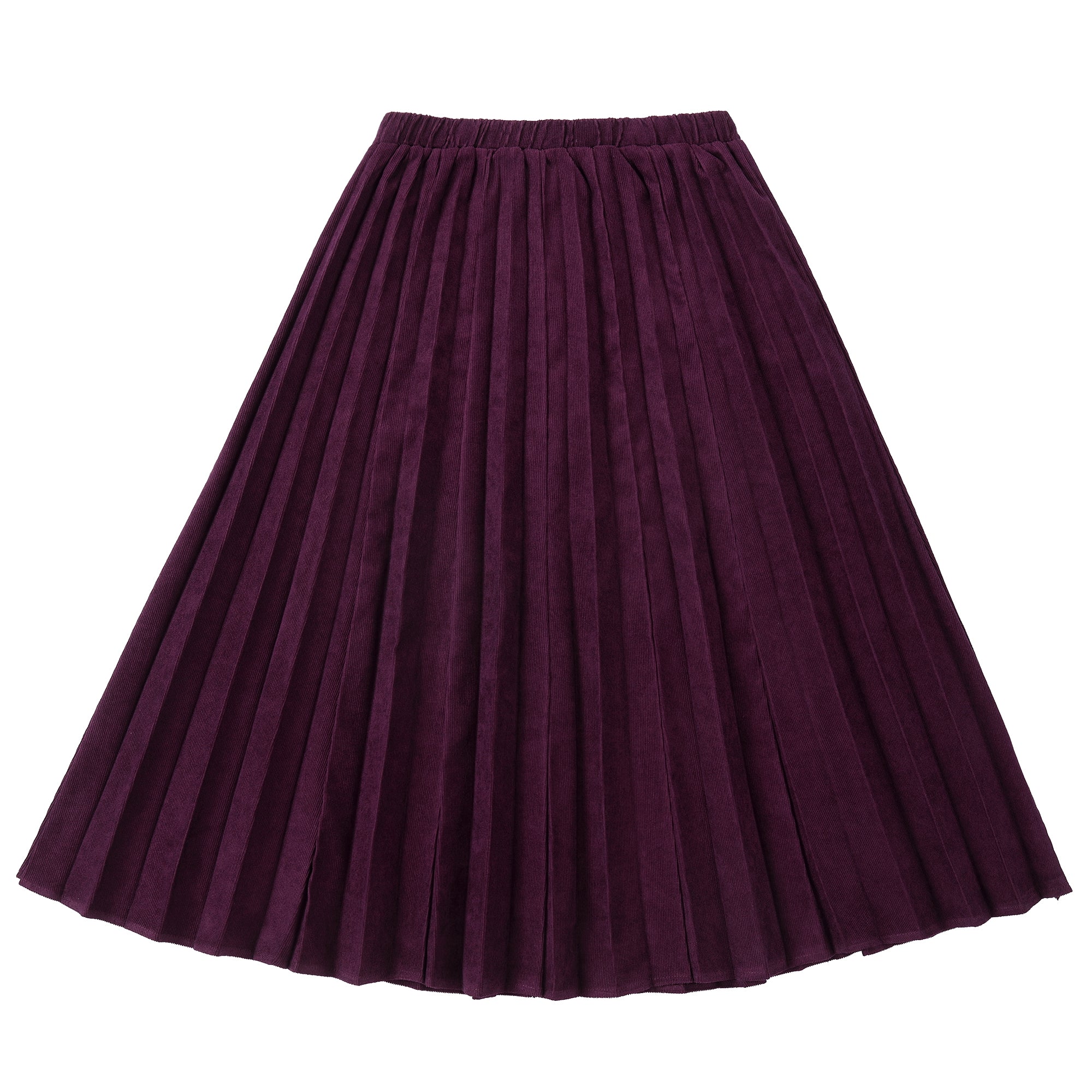 Plum Corduroy Midi Sunburst Pleat Skirt