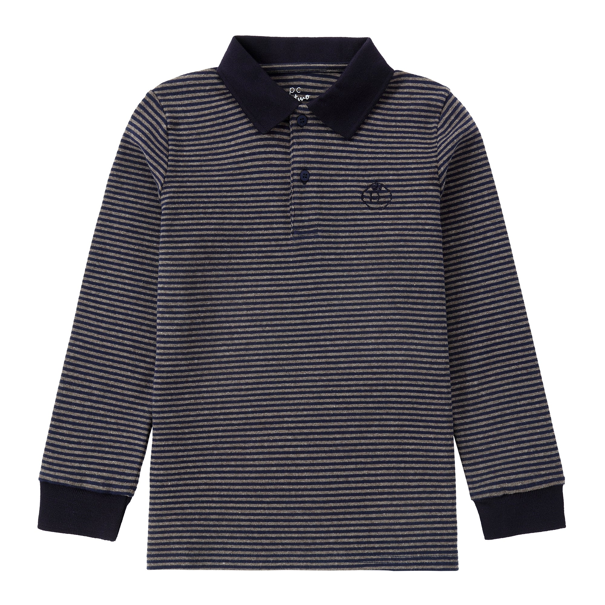 Heather Brown and Navy Stripe Polo