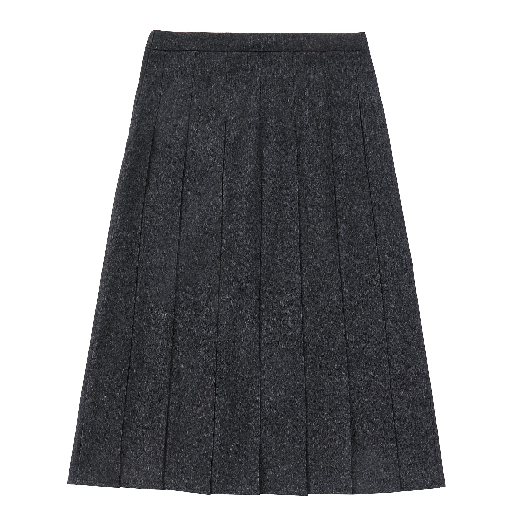 Black Denim Wide Pleated Skirt