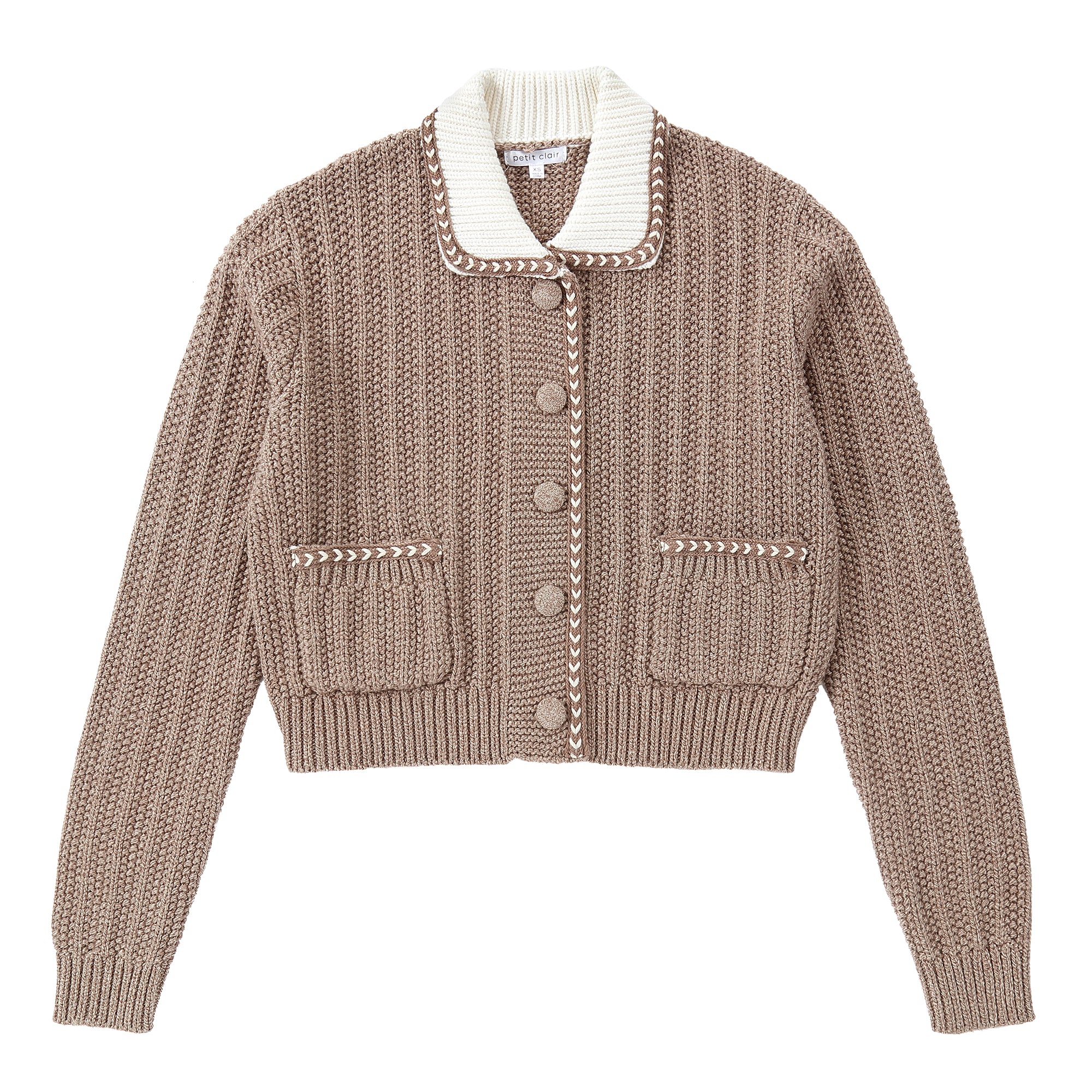 Tan Collared Cardigan With Ivory Accents