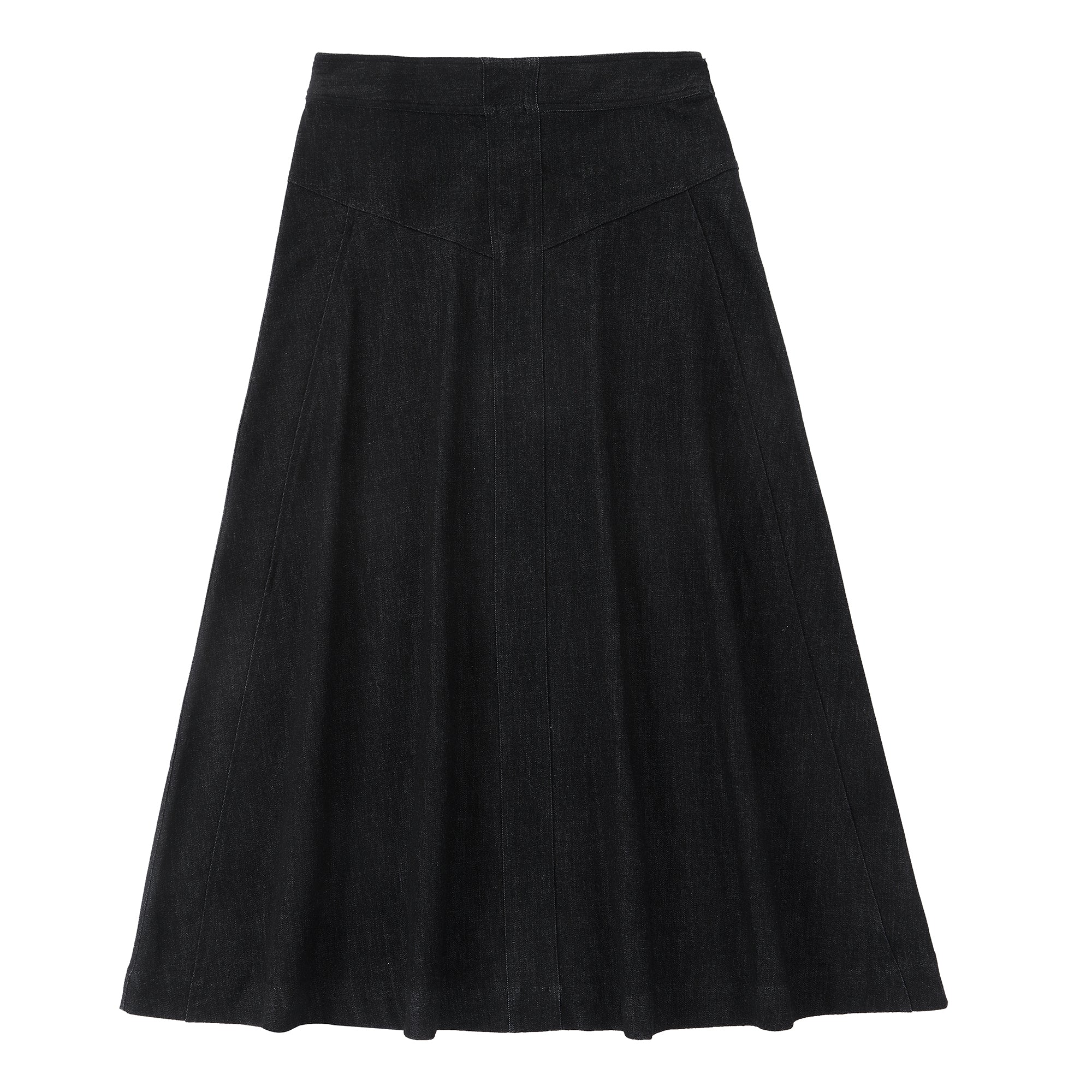 Black Denim A-line Yoke Skirt