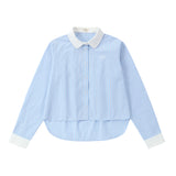 Teens Stripe Crop Collared Shirt