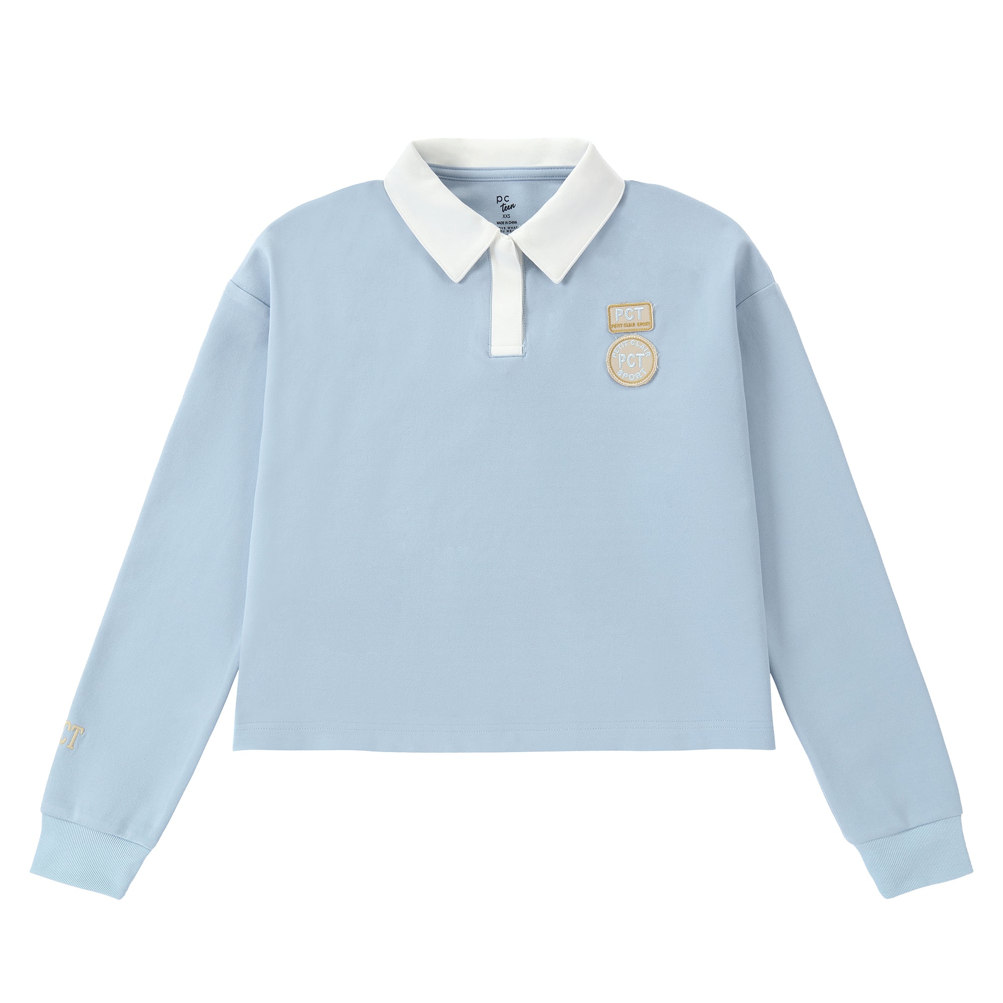 Teens Light Blue Cropped Polo with White Collar