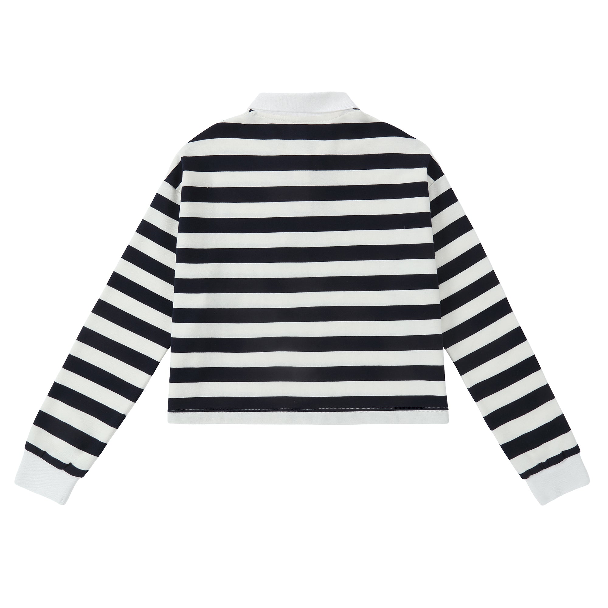 Teens White & Black Striped Cropped Polo