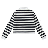 Teens White & Black Striped Cropped Polo