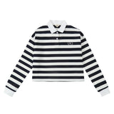 Teens White & Black Striped Cropped Polo