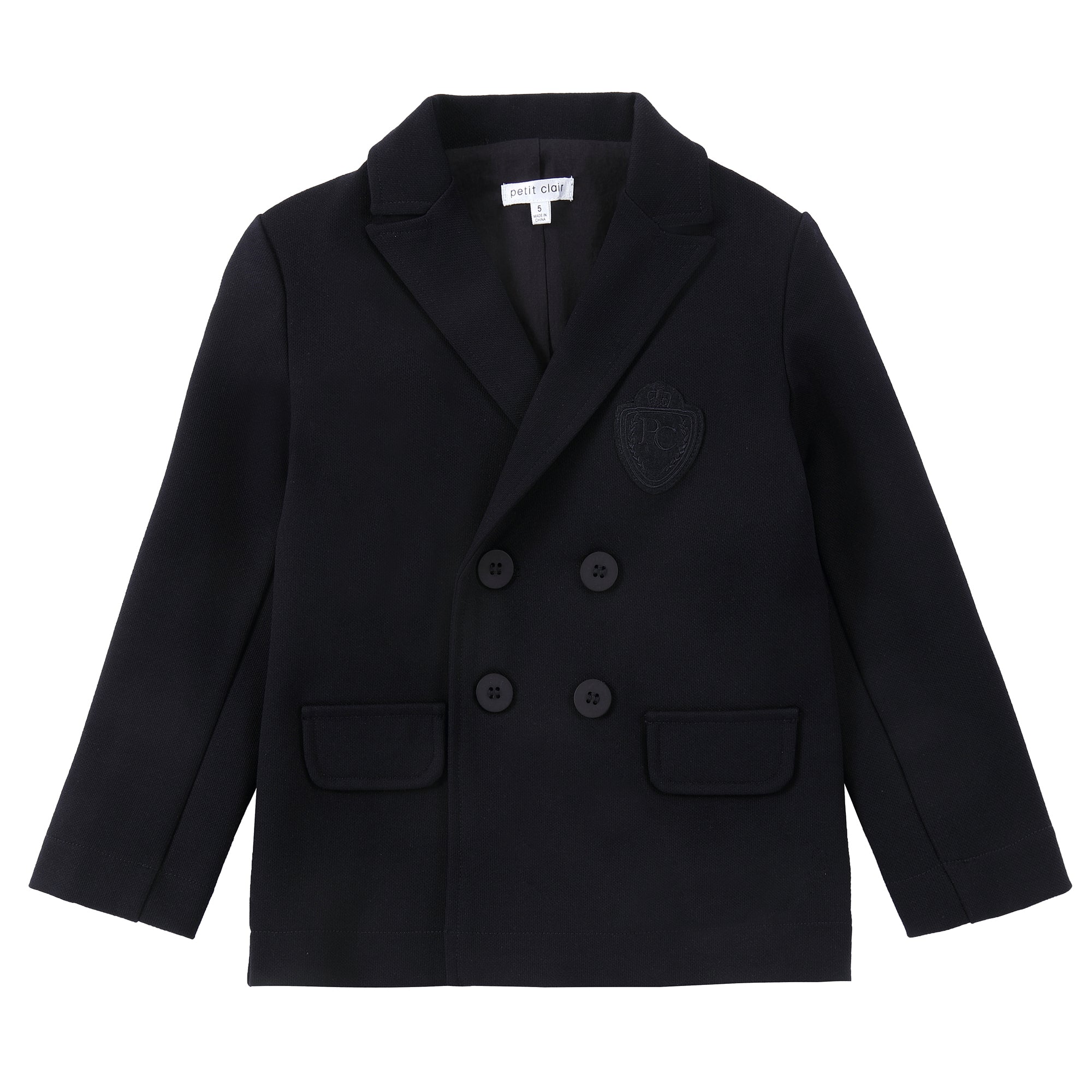 Navy Pique Double Breasted Blazer