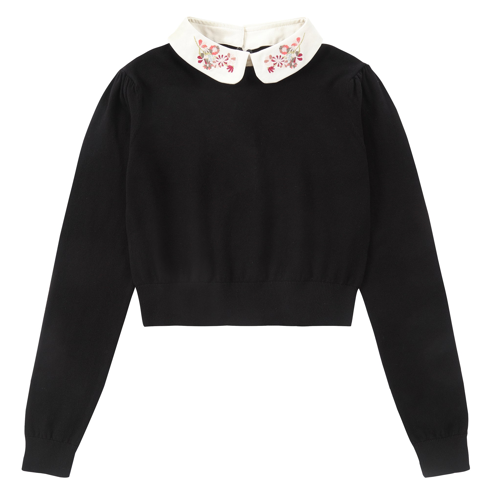 Black Floral Collar Sweater