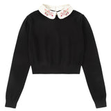 Black Floral Collar Sweater