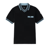 Black V-Neck Short Sleeve Polo With Light Blue Accents