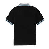 Black V-Neck Short Sleeve Polo With Light Blue Accents