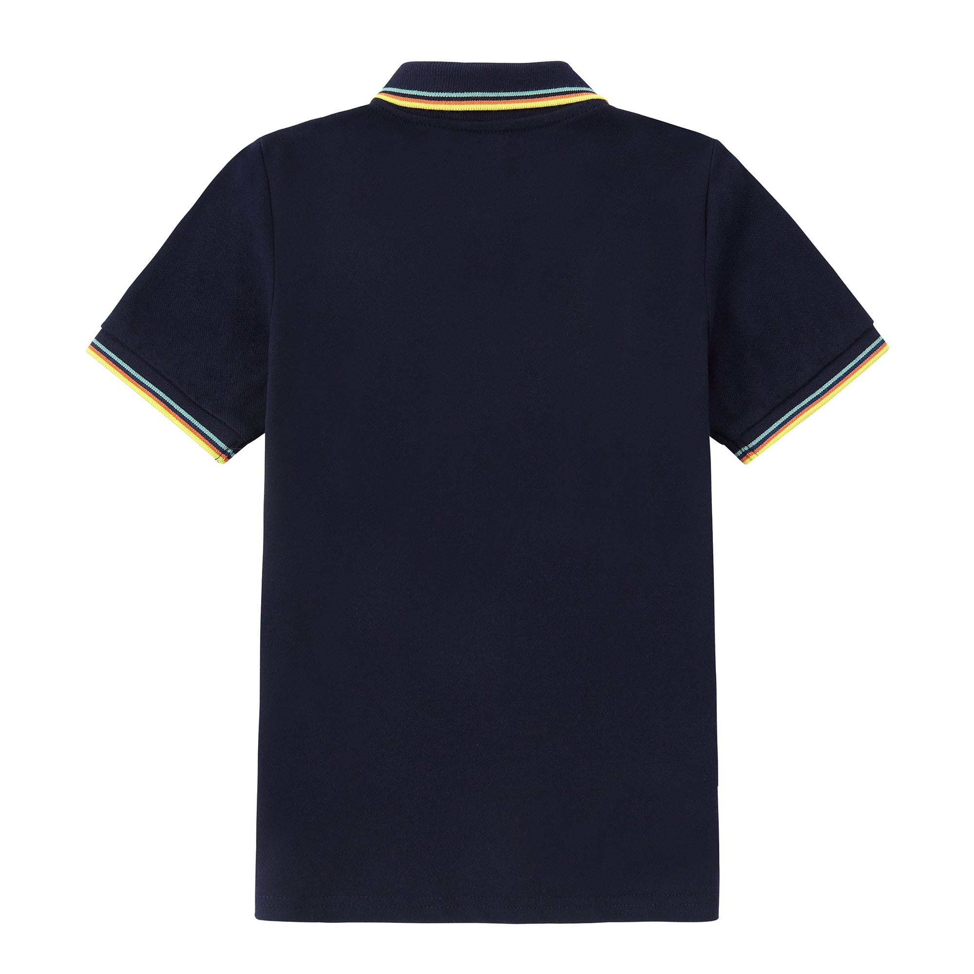 Navy Short Sleeve Polo With Colorful Stripes