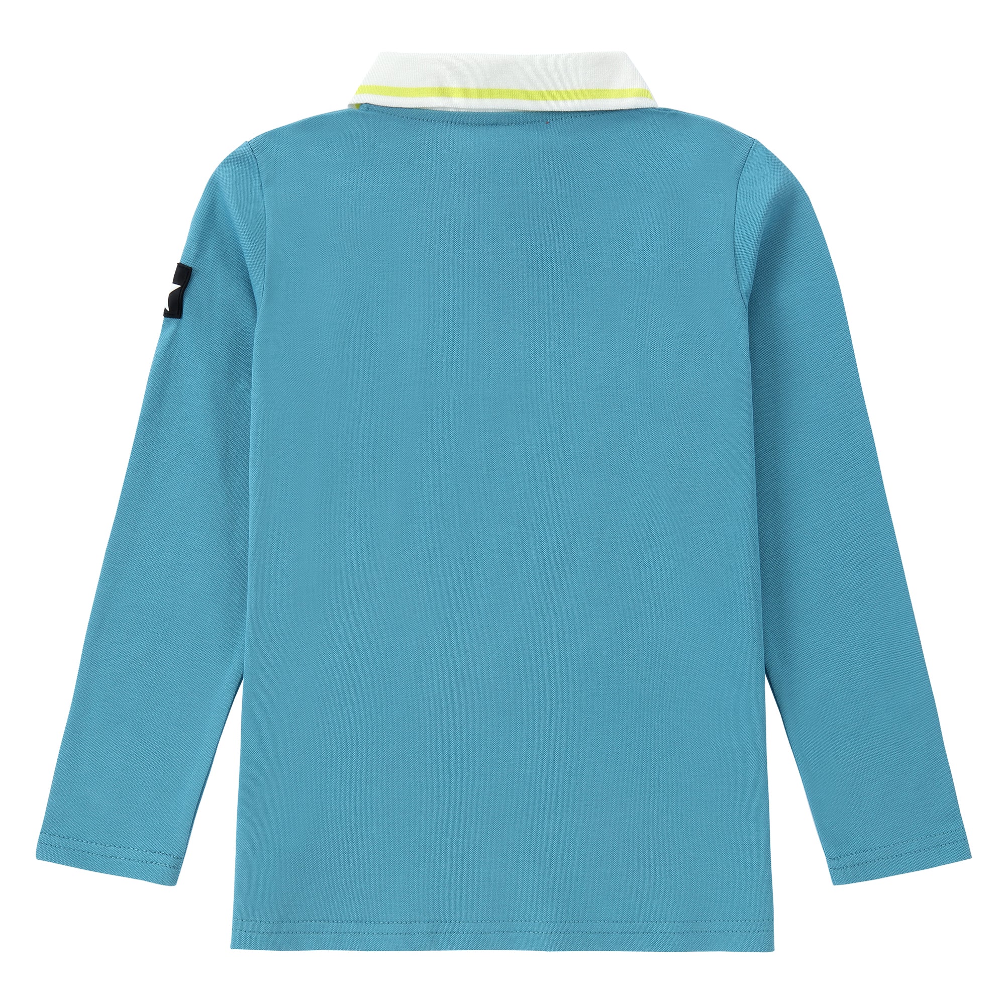 Light Blue V-Neck Long Sleeve Polo With Neon and White Accents