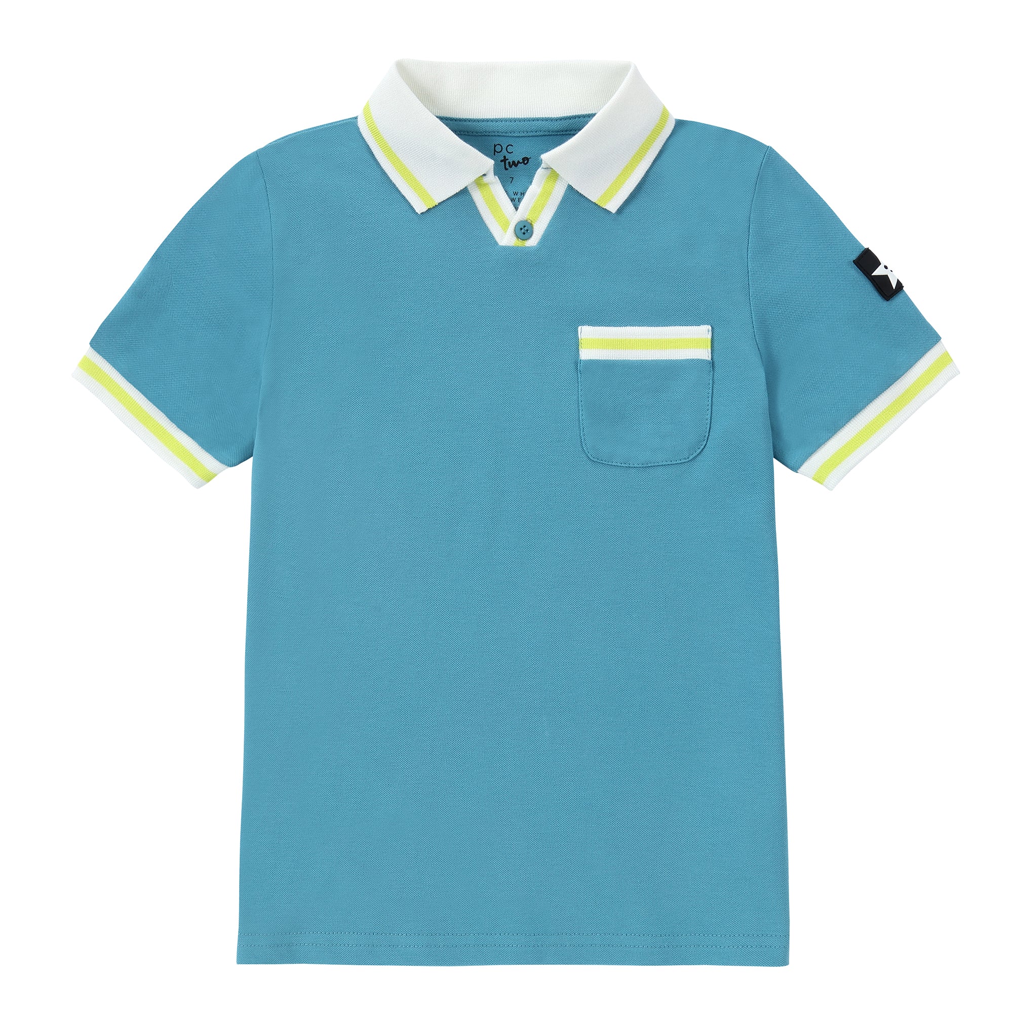 Light Blue V-Neck Short Sleeve Polo With Neon and White Accents