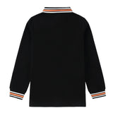 Black Long Sleeve Polo With Orange and White Accents