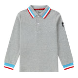 Heather Grey Long Sleeve Polo With Colorful Stripes