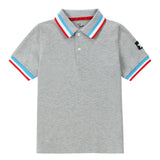 Heather Grey Short Sleeve Polo With Colorful Stripes