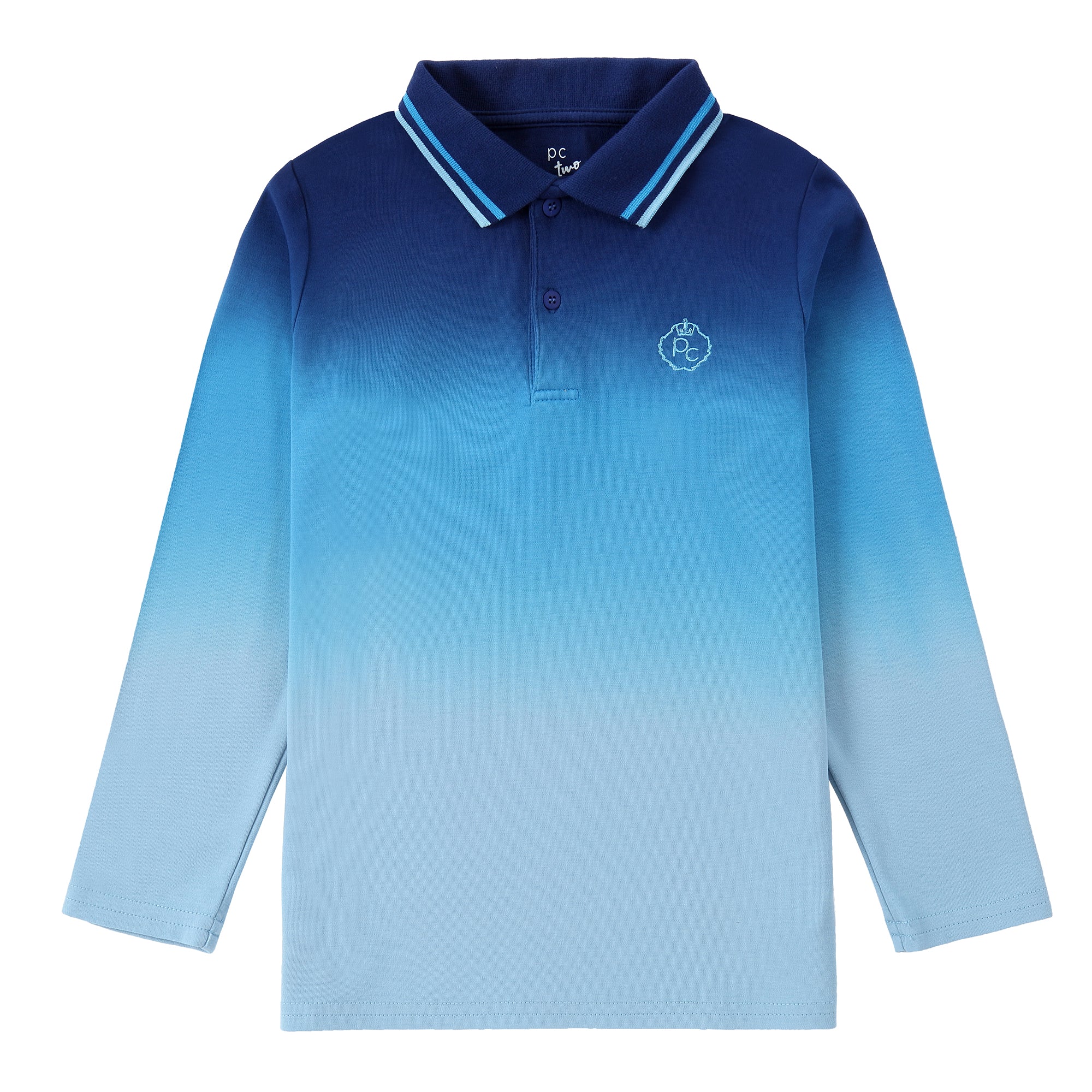 Blue Ombre Dyed Long Sleeve Polo
