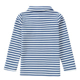 Blue and White Stripe Long Sleeve Polo With Patch Pocket