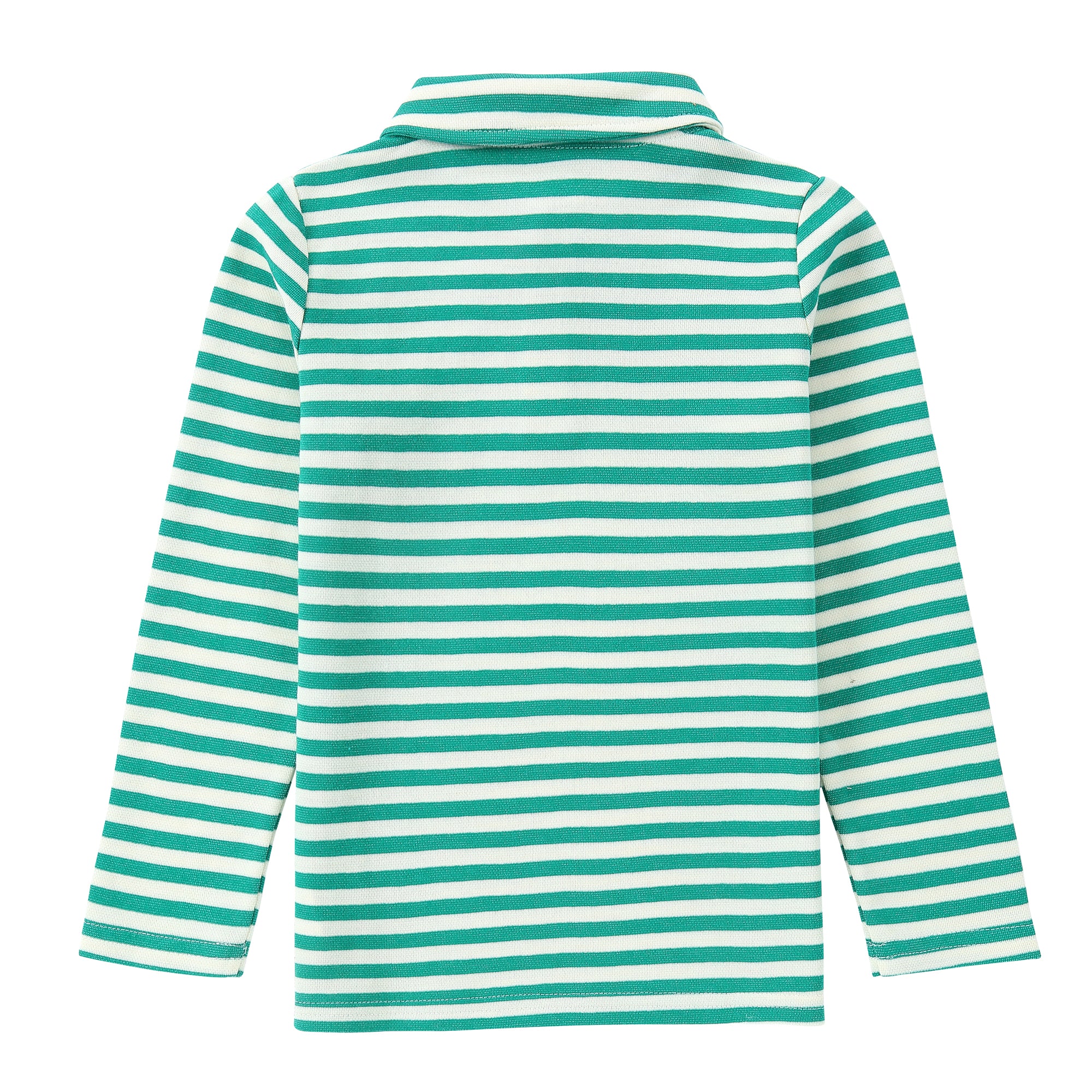 Green and White Stripe Long Sleeve Polo With Patch Pocket