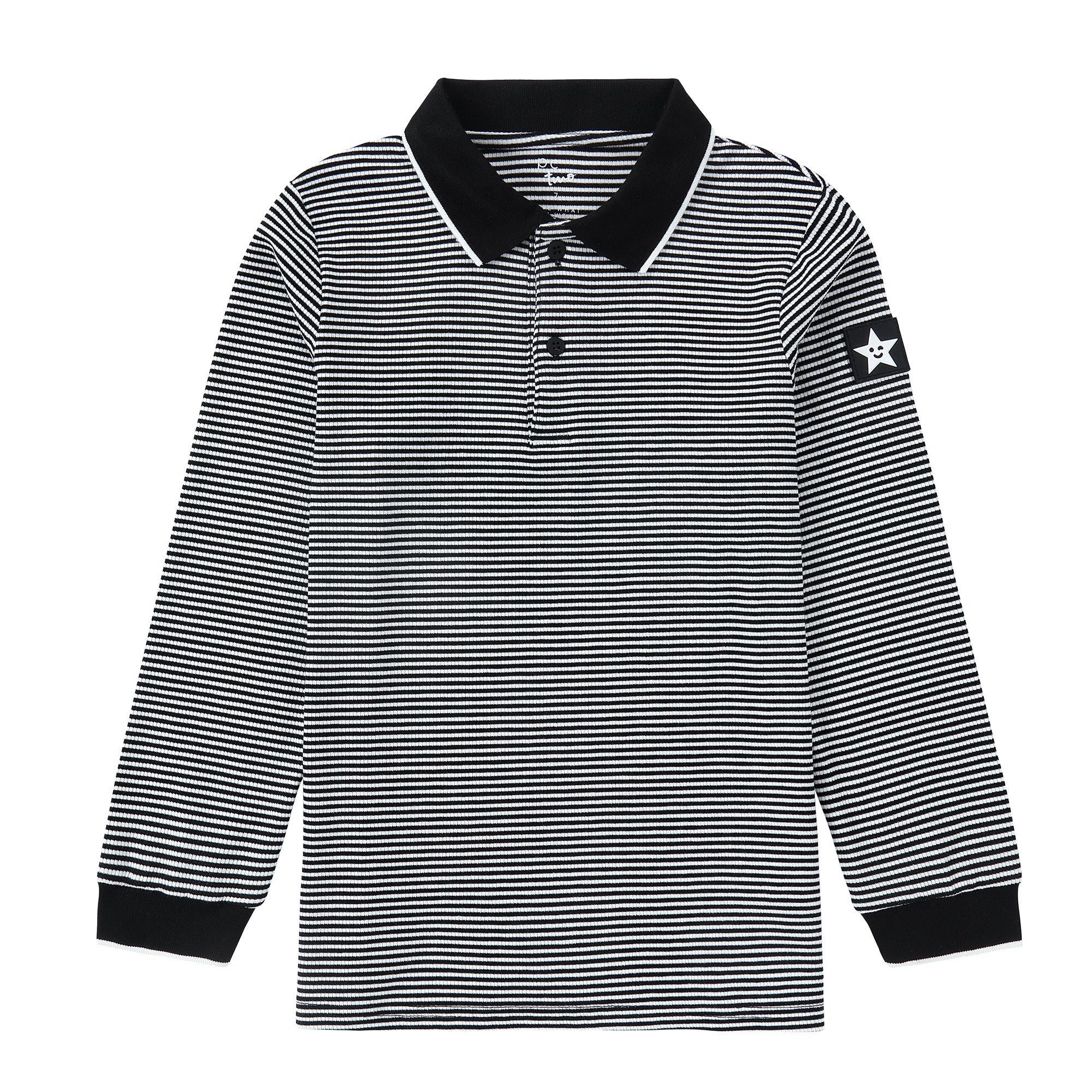 Black and White Stripe Ribbed Long Sleeve Polo