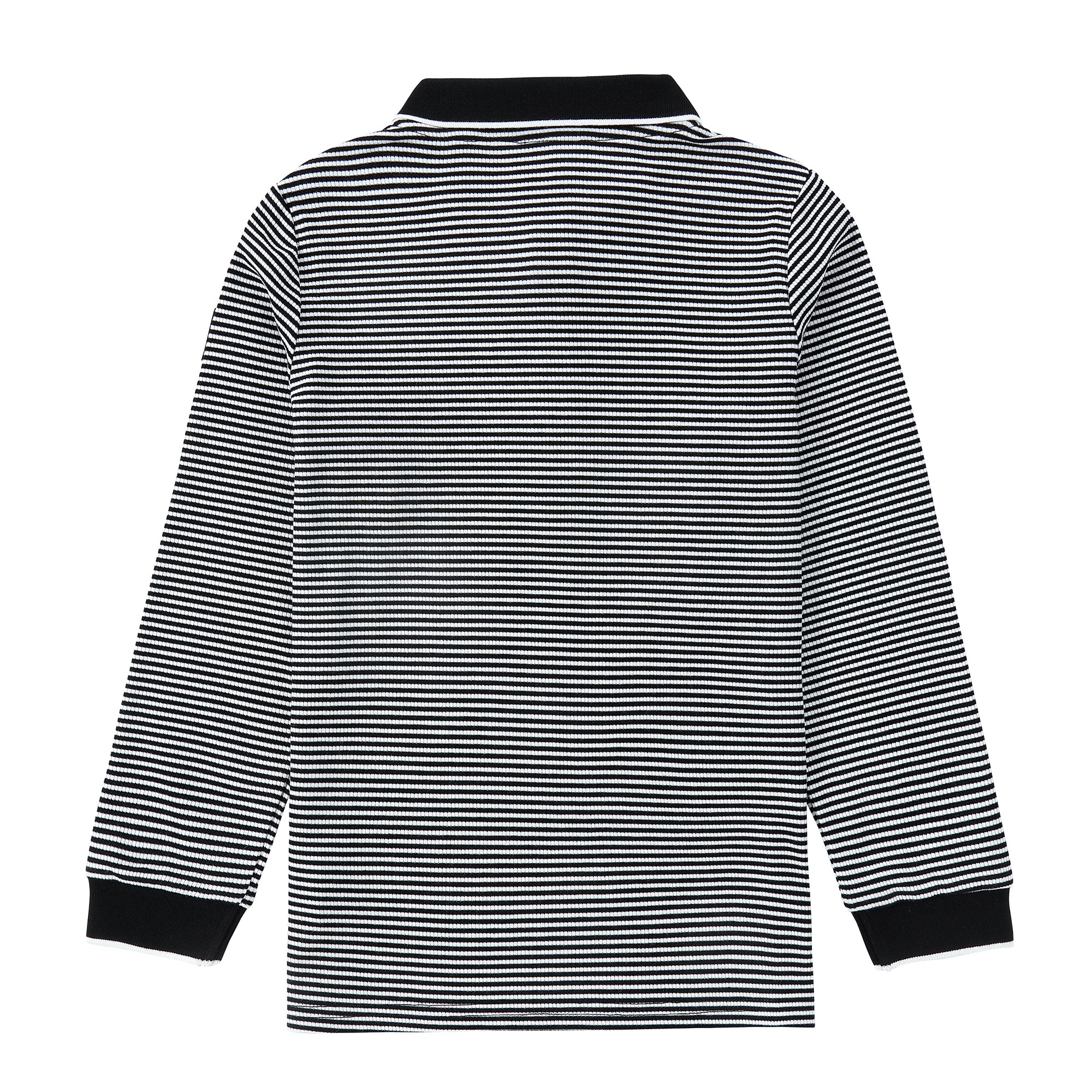Black and White Stripe Ribbed Long Sleeve Polo