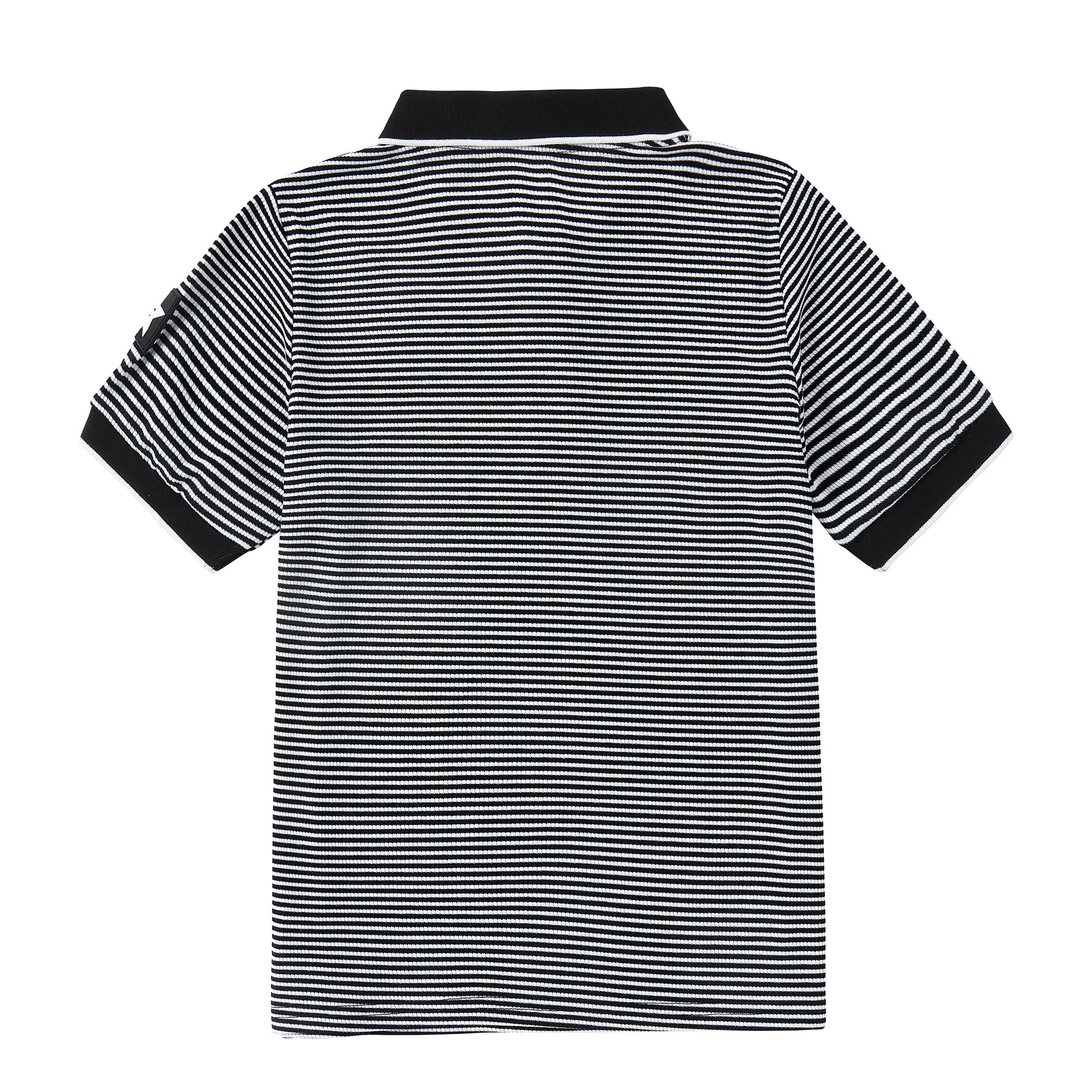 Black and White Stripe Ribbed Short Sleeve Polo