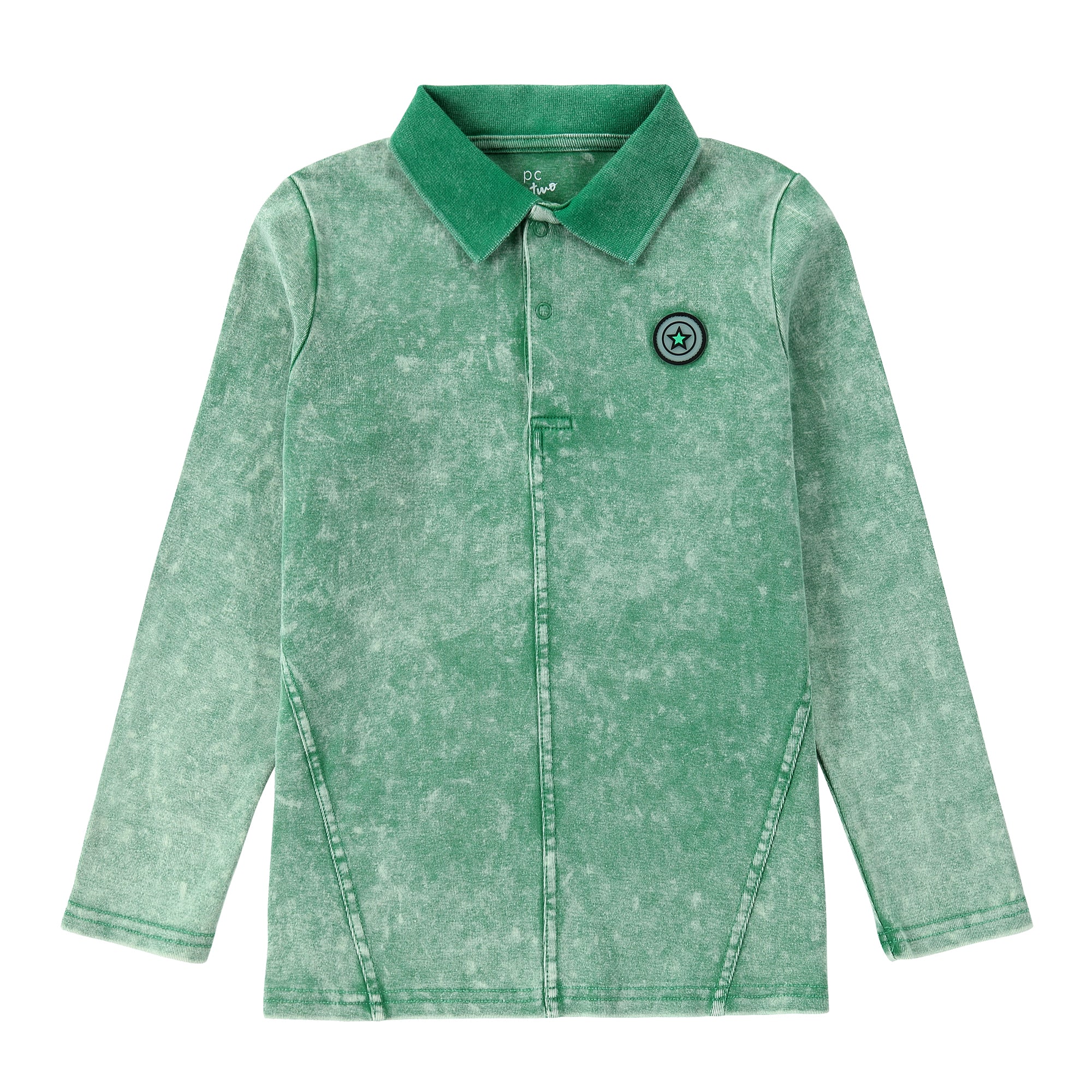 Green Wash Long Sleeve Polo