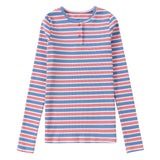 Blue & Pink Striped Henley T-Shirt