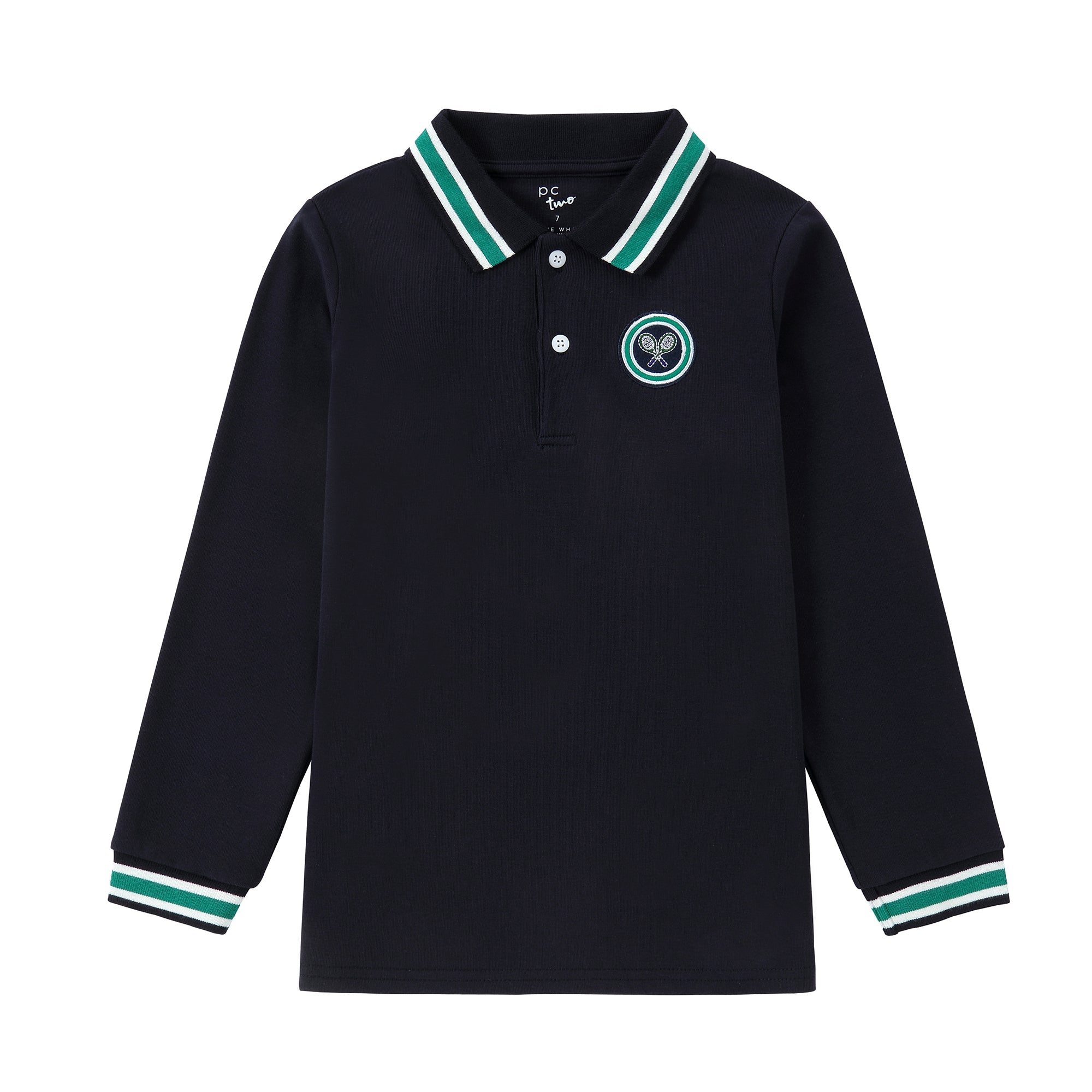 Navy Long Sleeve Polo With Tennis Patch