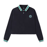 Navy Cropped Polo With Tennis Patch