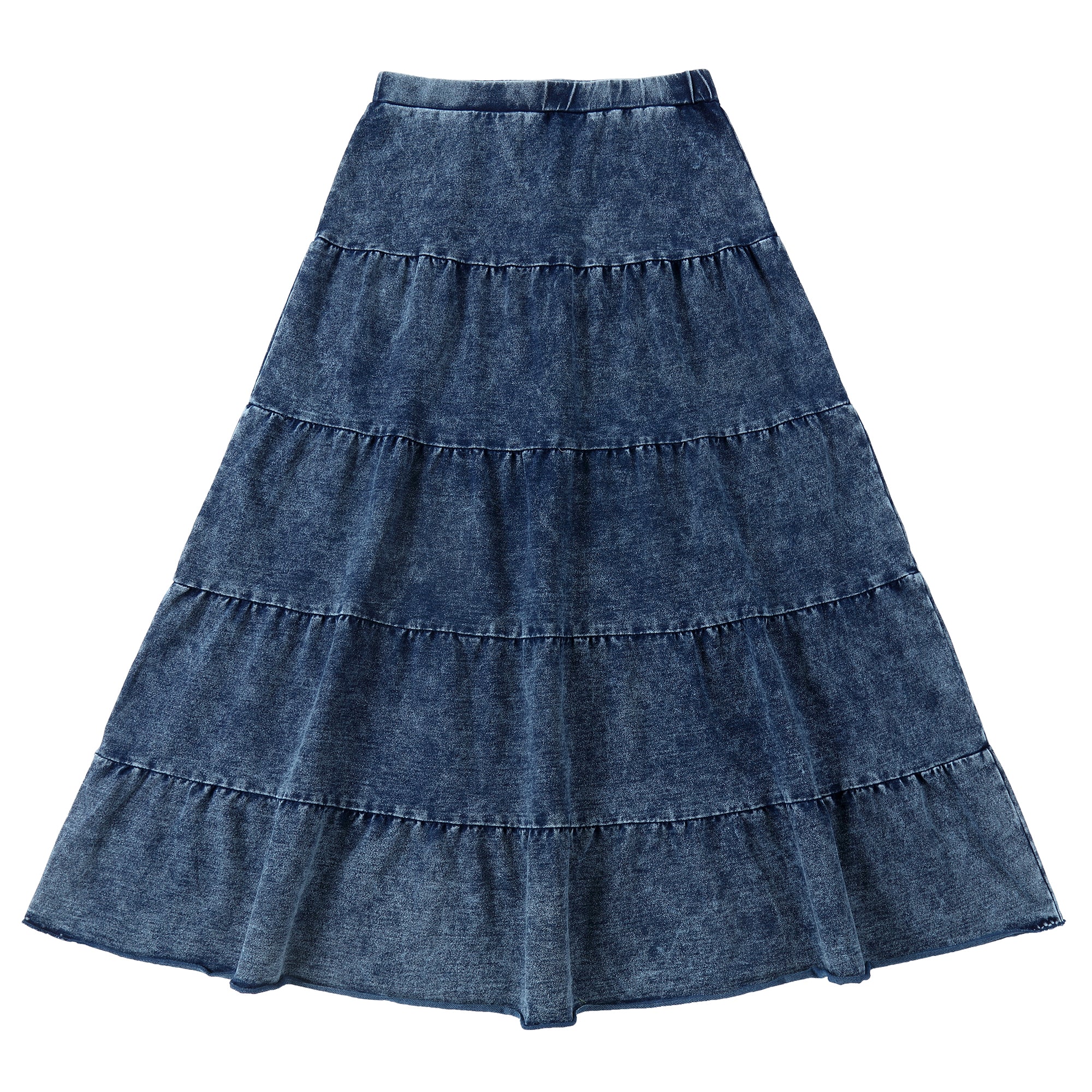 Blue Denim Jersey Maxi Tiered Skirt