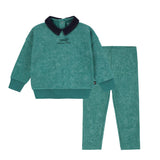Baby Boys Green Wash Race Horse Sweatshirt with Denim Collar Set