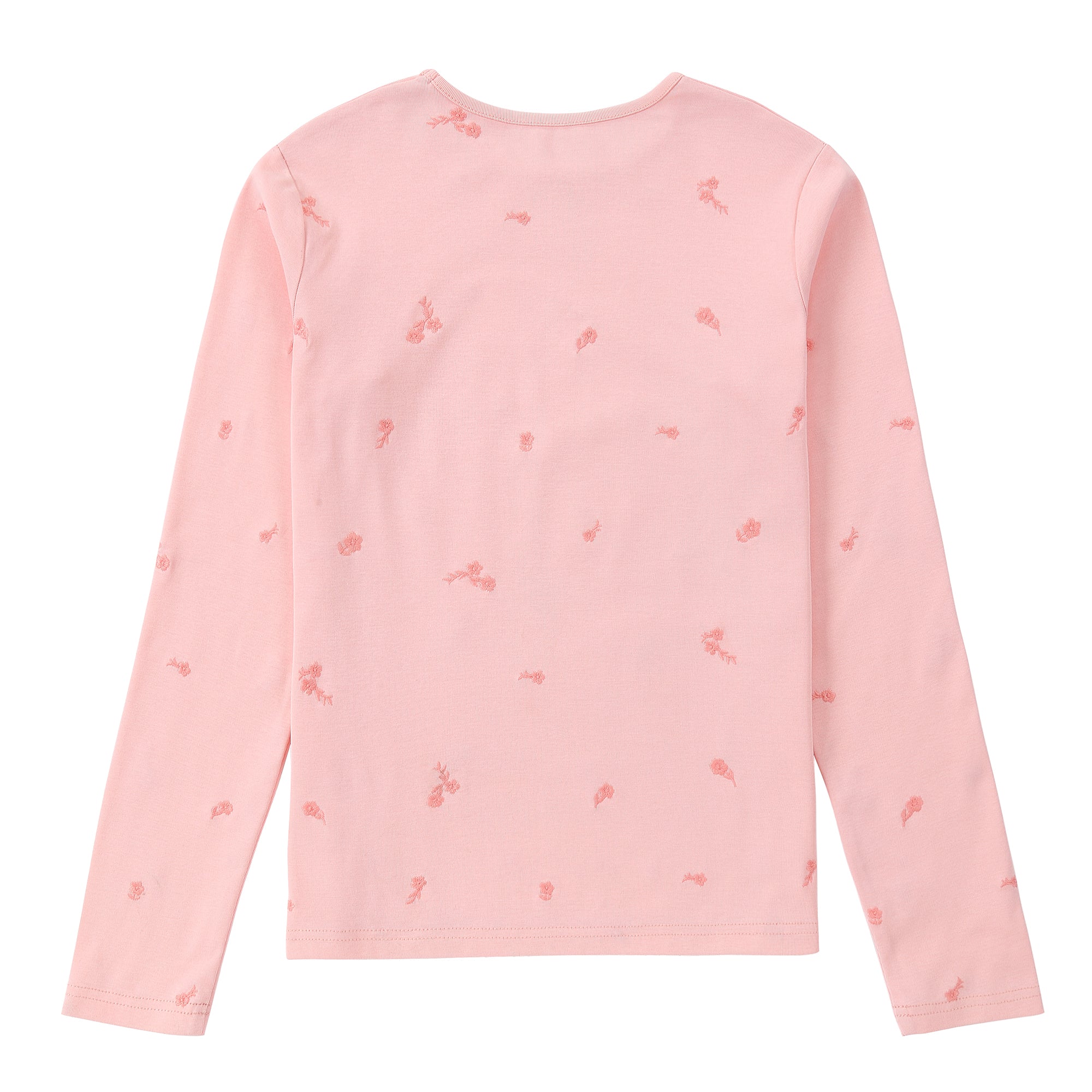 Pink Embroidered Long Sleeve Floral T-Shirt
