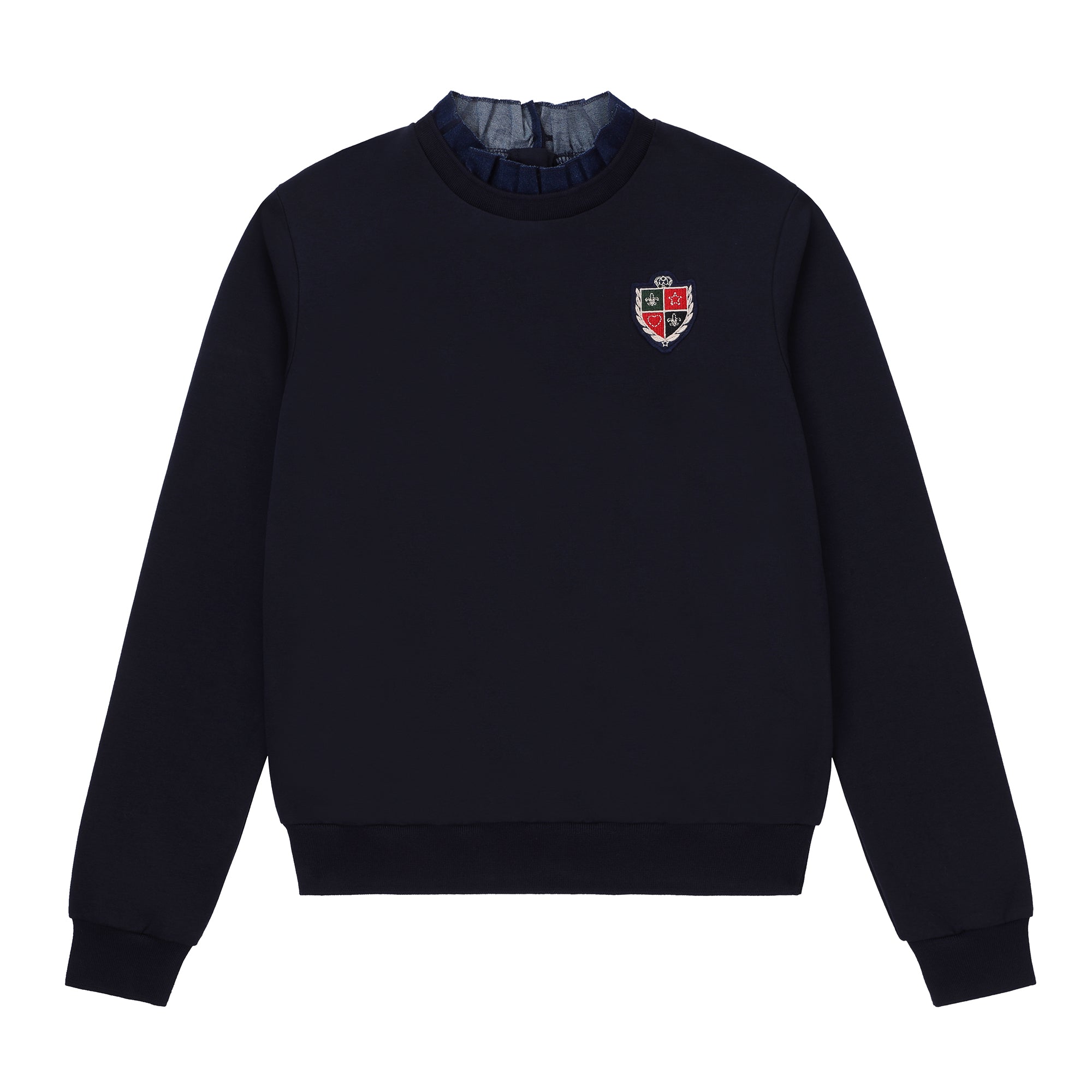 Teens Navy Ruffle Collar Sweatshirt