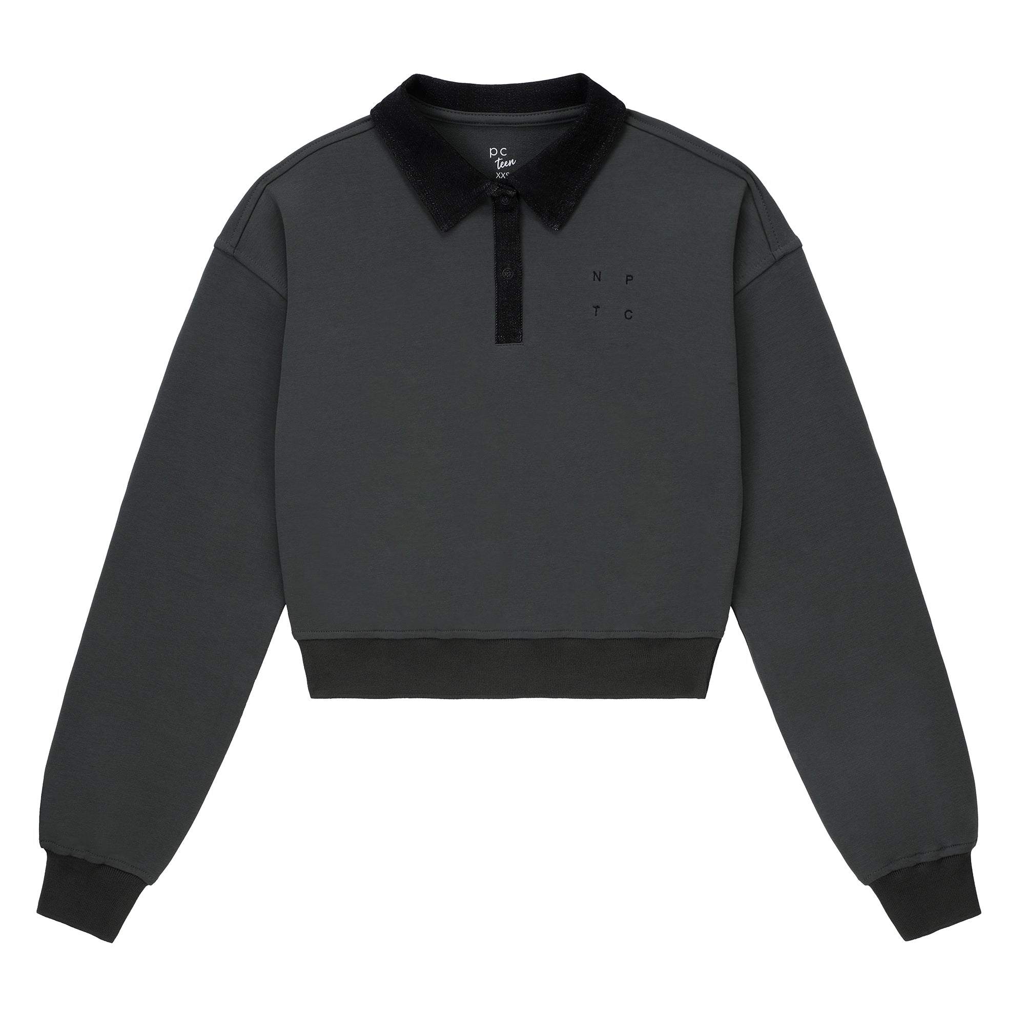 Teens Green Sweatshirt with Denim Collar