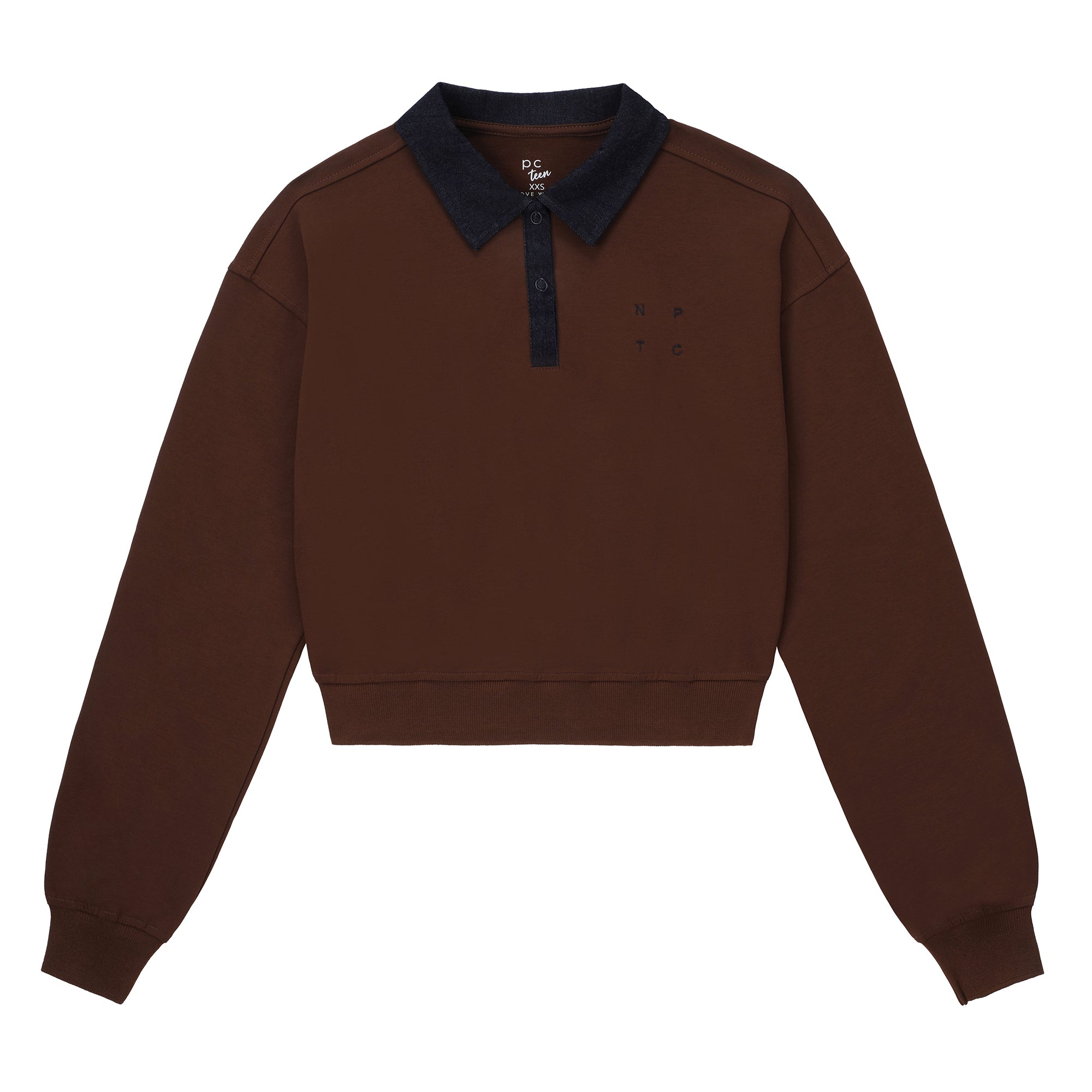 Teens Cognac Sweatshirt with Denim Collar