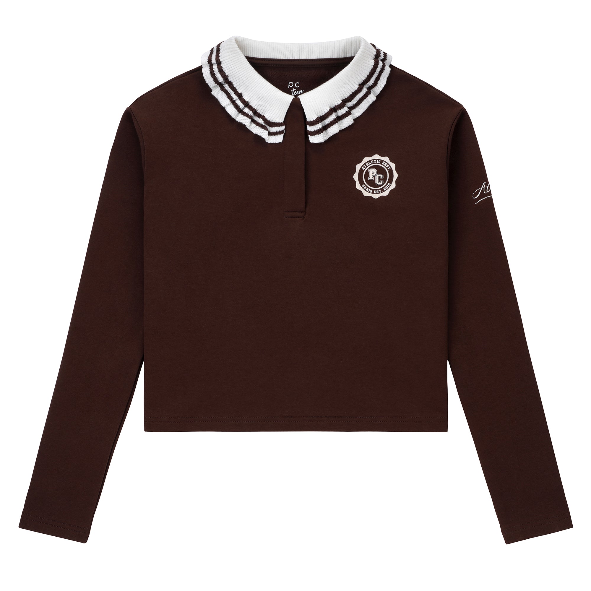 Teens Dark Brown PC  Sweatshirt with White Ruffle Collar