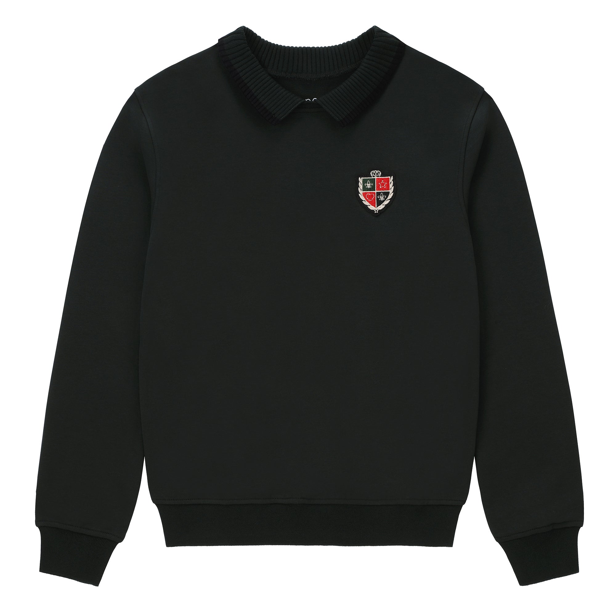 Teens Black Collar Sweatshirt with Ribbed Trimming