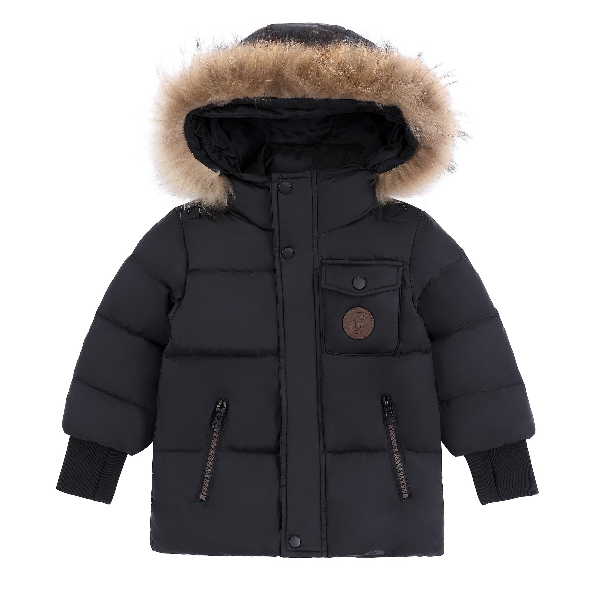 Boys Black & Bronze Winter Coat with Brown Fur