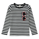 Long Sleeve Black and White Stripe T-Shirt With Heart Sunglasses