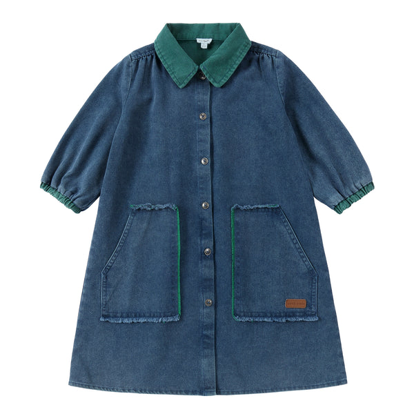 Bonjour diary☆Blue denim tunic Bonjour Diary Embroidered Tunique, Ivory garment dyed denim