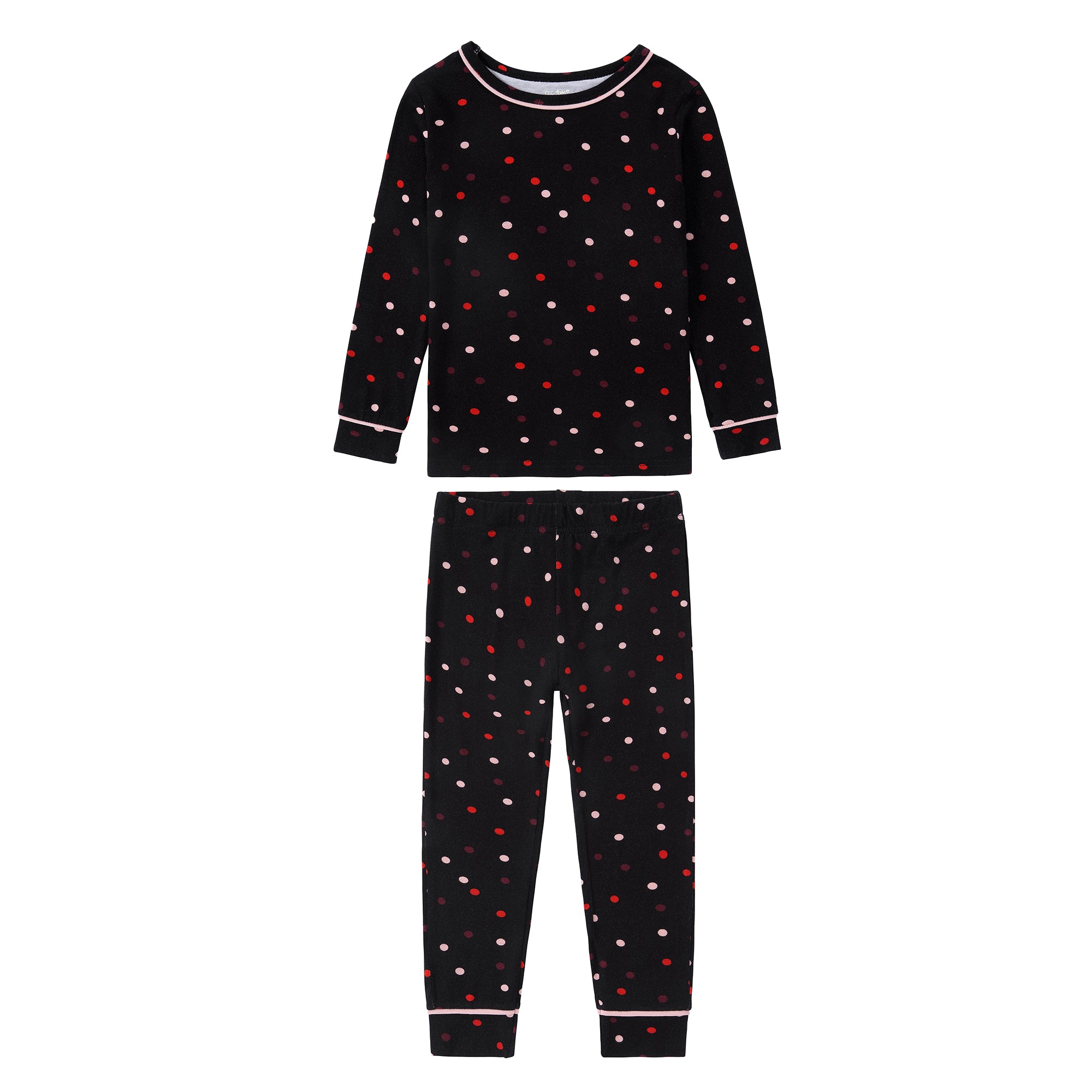 Black Colorful Polka Dot Pajama With Pink Accents