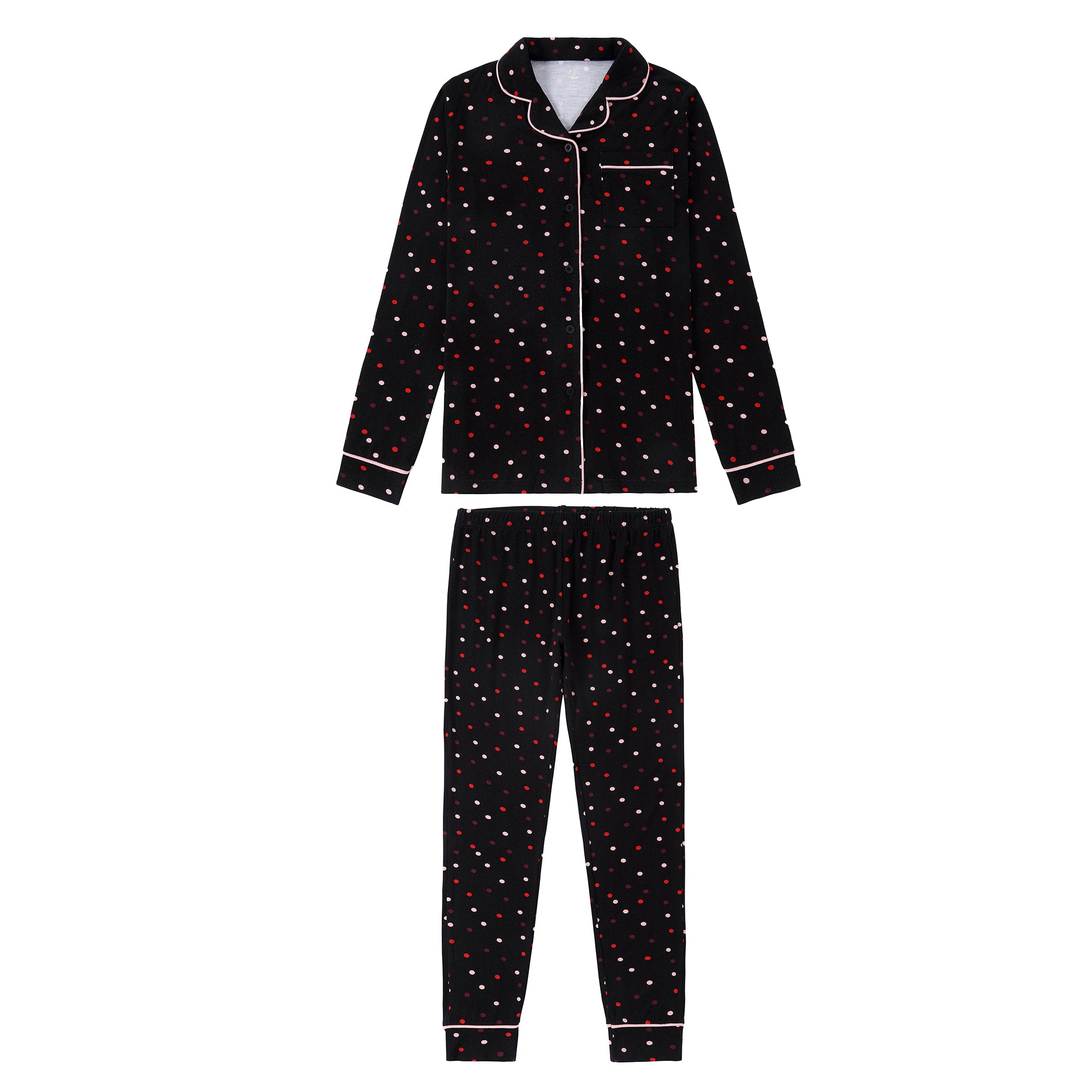 Black Colorful Button Down Polka Dot Pajama