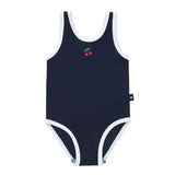 Navy Bathingsuit With Cherry Embroidery